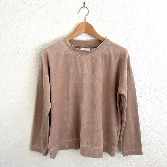J.Jill Velour Crew Neck Pullover Sweater Cozy Tan Blush Rose Medium Petite - Picture 1 of 6